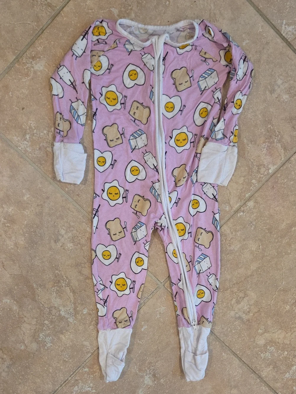 Little Sleepies Pink Breakfast Print Footed One-Piece Pajama